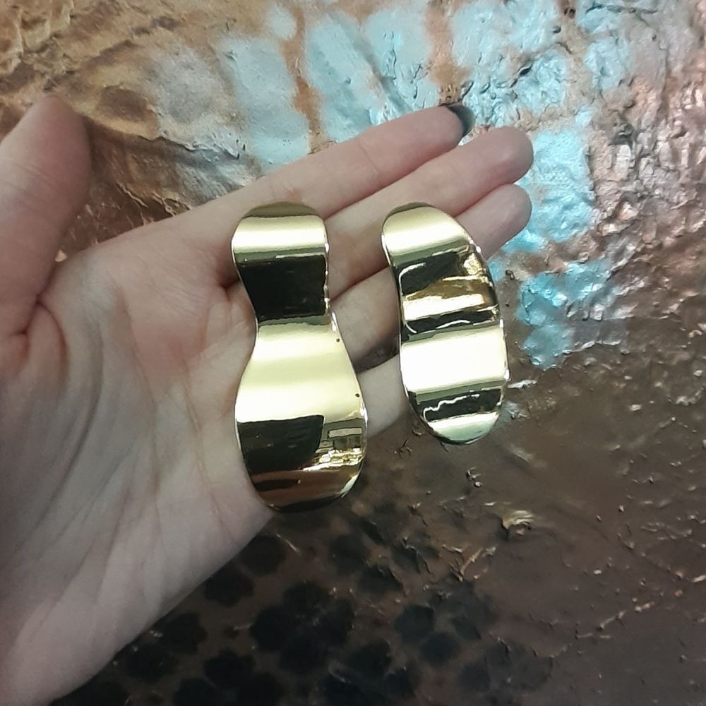 Zara Goldtone Irregular Shaped Abstract Maxi Statement Earrings